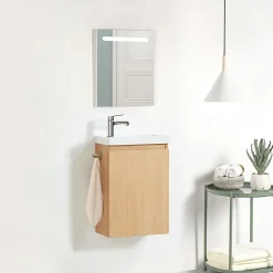 Lave-main Prémonté Bois 40Cm + Vasque céramique Blanche BILY - bain-bain
