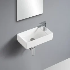 Lave-mains à suspendre en céramique rectangulaire blanc Savy