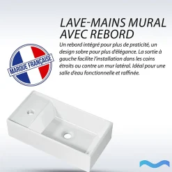 Lave-mains avec rebord sortie gauche (41,5x22x10cm) - DILECI