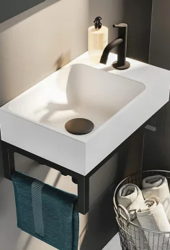 Lave-mains blanc mat avec support noir - CAMDEM PACK - Lave-mains blanc avec support