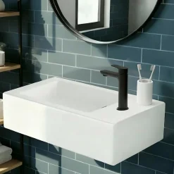 Lave-mains céramique blanc GoodHome Rioni 50 cm