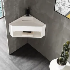 Lave-mains d'angle en fonte minérale TWG70 - blanc mat - 50x50x28cm