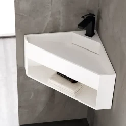Lave-mains d'angle en fonte minérale TWG70 - blanc mat - 50x50x28cm