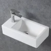 Lave-mains en céramique sanitaire KW302 - 45,5x25x12cm - blanc brillant Avec cache blanc brillant, Rangement gauche
