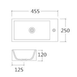 Lave-mains en céramique sanitaire KW302 - 45,5x25x12cm - blanc brillant Avec cache blanc brillant, Rangement gauche
