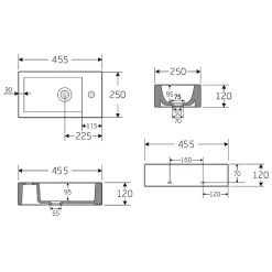 Lave-mains en céramique sanitaire KW302 - 45,5x25x12cm - blanc brillant Avec cache blanc brillant, Rangement gauche