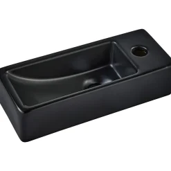 Lave-mains gain de place noir mat à suspendre 37 x 15 cm - robinet à droite - Longine