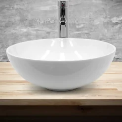 Lave-mains lavabo vasque a poser salle de bain ceramique rond 320 x 320 x 135 mm