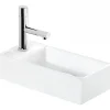 Lave-mains mural compact porcelaine SANINDUSA Note blanc cuve à droite 36x18 avec trou robinet (mitigeur et vidage non inclus)