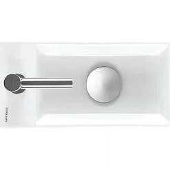 Lave-mains mural compact porcelaine SANINDUSA Note blanc cuve à droite 36x18 avec trou robinet (mitigeur et vidage non inclus)