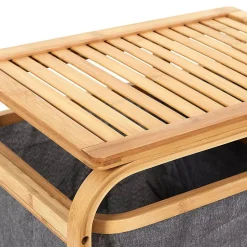 LAZEN - Rangement à 3 Panières en Bambou et Tissu Gris
