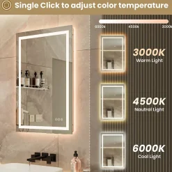 LED Miroir Lumineux Tricolore + Anti-buée 80x60cm Salle de Bain Dimmable,Tactile Miroir de salle de bains LED