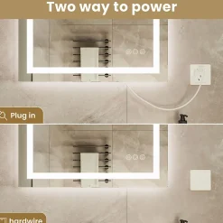 LED Miroir Lumineux Tricolore + Anti-buée 80x60cm Salle de Bain Dimmable,Tactile Miroir de salle de bains LED