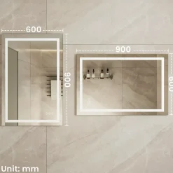 LED Miroir Lumineux Tricolore + Anti-buée 80x60cm Salle de Bain Dimmable,Tactile Miroir de salle de bains LED