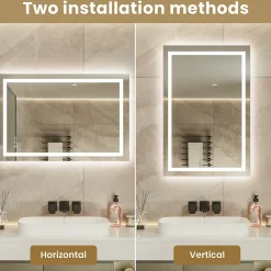 LED Miroir Lumineux Tricolore + Anti-buée 90x60cm Salle de Bain Dimmable,Tactile Miroir de salle de bains LED