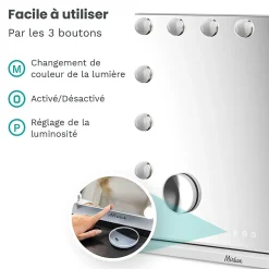 LED Miroir Maquillage Hollywood 58x48cm, 2 haut-parleurs Bluetooth, recharge USB & USB-C, Grossissement 10x, blanc