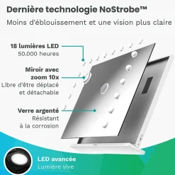LED Miroir Maquillage Hollywood Mirlux 80x60cm, 2 haut-parleurs Bluetooth, recharge USB & USB-C, Grossissement 10x, Blanc