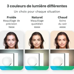 LED Miroir Maquillage Hollywood Mirlux 80x60cm, 2 haut-parleurs Bluetooth, recharge USB & USB-C, Grossissement 10x, Blanc