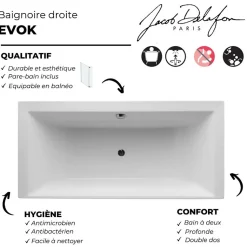 Lot baignoire droite 170 X 70 JACOB DELAFON Evok + pare-bain noir mat
