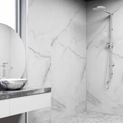 Lot de 4 Dalles Murales Douche SPC/PVC Décor Marbre Blanc brillant - 59,2x118,4cm - 2,8M²