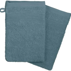 Lot de 2 gants de toilette - coton 450 gr/m² - bleu orage 15x21 cm - Atmosphera