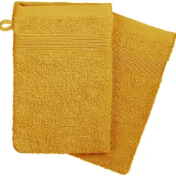 Lot de 2 gants de toilette - coton 450 gr/m² - jaune moutarde 15x21 cm - Atmosphera
