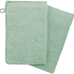 Lot de 2 gants de toilette - coton 450 gr/m² - vert céladon 15x21 cm - Atmosphera