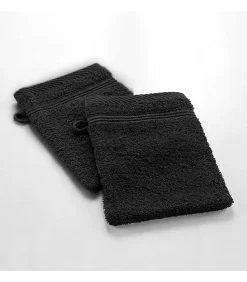 Lot de 2 Gants de Toilette Uni Tendresse - 15 x 21 cm - 500gr,m² - 15X21cm - Noir