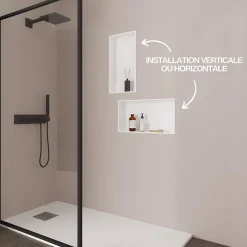 Lot de 2 Niches de Douche Blanc Satiné - 30x30 cm et 30x60 cm - Rangement Mural Salle de Bain - NOOK