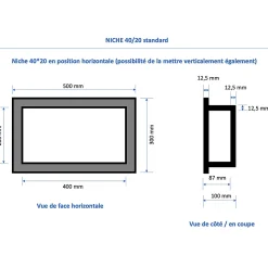 Lot de 2 niches de douche à carreler - formats intérieurs 40 x 20 cm - 9 cm de profondeur
