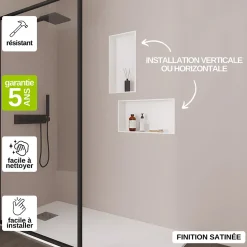 Lot de 2 Niches de Douche Blanc Satiné - 30x60 cm - Rangement Mural Salle de Bain - NOOK