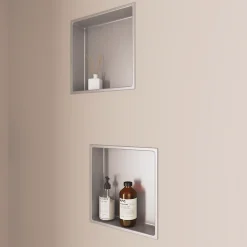 Lot de 2 Niches de Douche Gris Satiné - 30x30 cm - Rangement Mural Salle de Bain - NOOK
