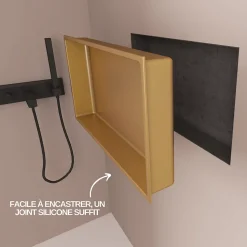 Lot de 2 Niches de Douche Or Satiné - 30x60 cm - Rangement Mural Salle de Bain - NOOK