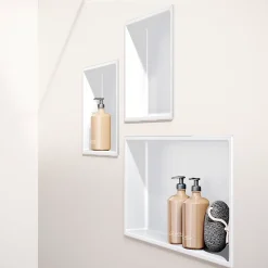 Lot de 2 Niches de Douche Blanc Satiné - 30x30 cm - Rangement Mural Salle de Bain - NOOK