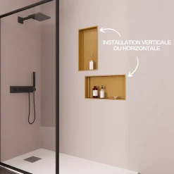 Lot de 2 Niches de Douche Or Satiné - 30x30 cm et 30x60 cm - Rangement Mural Salle de Bain - NOOK