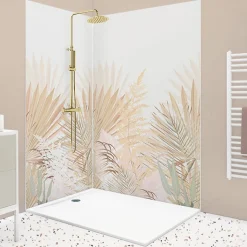 Lot de 2 panneaux de douche en PVC (90x220 & 120x220 cm) + profilés blanc - Motif végétal - Beige - Gaïa