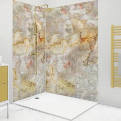 Lot de 2 panneaux de douche en PVC (90x220 & 120x220 cm) + profilés blanc - Gémolodie - Beige et gris