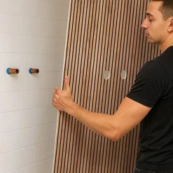 Lot de 2 panneaux de douche en PVC (90x220 & 120x220 cm) + profilés noir - effet bois - Japandi - Marron et noir
