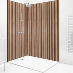 Lot de 2 panneaux de douche en PVC (90x220 & 120x220 cm) + profilés noir - effet bois - Japandi - Marron et noir