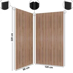 Lot de 2 panneaux de douche en PVC (90x220 & 120x220 cm) + profilés noir - effet bois - Japandi - Marron et noir