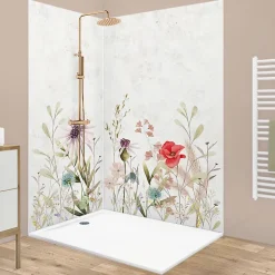 Lot de 2 panneaux de douche en aluminium (90x220 & 120x220 cm) + profilés blanc - Herbier - Multicouleurs