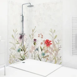 Lot de 2 panneaux de douche en aluminium (90x220 & 120x220 cm) + profilés blanc - Herbier - Multicouleurs