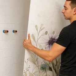 Lot de 2 panneaux de douche en aluminium (90x220 & 120x220 cm) + profilés blanc - Herbier - Multicouleurs