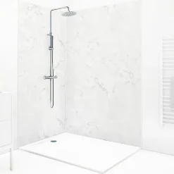 Lot de 2 panneaux de douche en PVC (90x220 & 120x220 cm) + profilés blanc - Effet Marbre clair