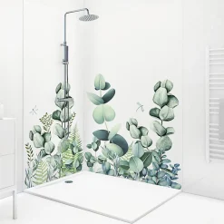 Lot de 2 panneaux de douche en aluminium (90x220 & 120x220 cm) + profilés blanc - Motif végétal - Vert et Blanc - Quiétude
