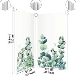 Lot de 2 panneaux de douche en aluminium (90x220 & 120x220 cm) + profilés blanc - Motif végétal - Vert et Blanc - Quiétude
