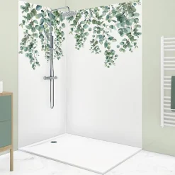 Lot de 2 panneaux de douche en aluminium (90x220 & 120x220 cm) + profilés blanc - Eucalyptus in Rain - Multicolore