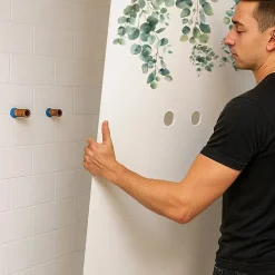 Lot de 2 panneaux de douche en aluminium (90x220 & 120x220 cm) + profilés blanc - Eucalyptus in Rain - Multicolore