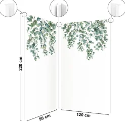 Lot de 2 panneaux de douche en aluminium (90x220 & 120x220 cm) + profilés blanc - Eucalyptus in Rain - Multicolore