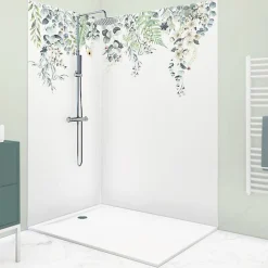 Lot de 2 panneaux de douche en aluminium (90x220 & 120x220 cm) + profilés blanc - Flowers in Rain - Multicolore